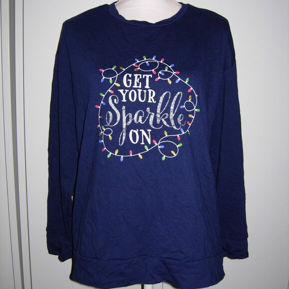 Ellen Tracy Christmas Get Your Sparkle On LOng Sleeve T-Shirt M - Picture 1 of 4
